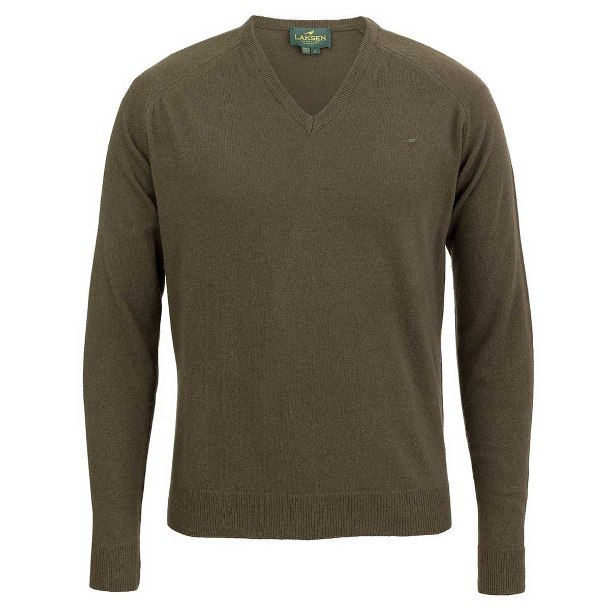 LAKSEN Trent V-Neck Lambswool Sweater - Mens - Olive