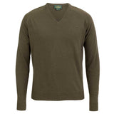 LAKSEN Trent V-Neck Lambswool Sweater - Mens - Olive