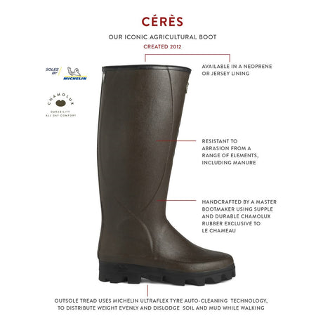 LE CHAMEAU Ceres Agricultural Boots - Mens Manure Resistant Neoprene Lined - Dark Brown Le Chameau