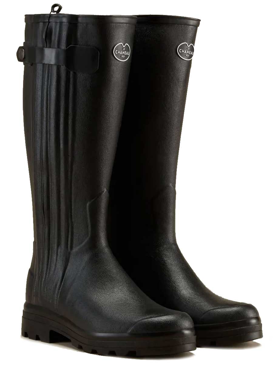 LE CHAMEAU Chasseur Boots - Mens Leather Lined Full Zip - Black