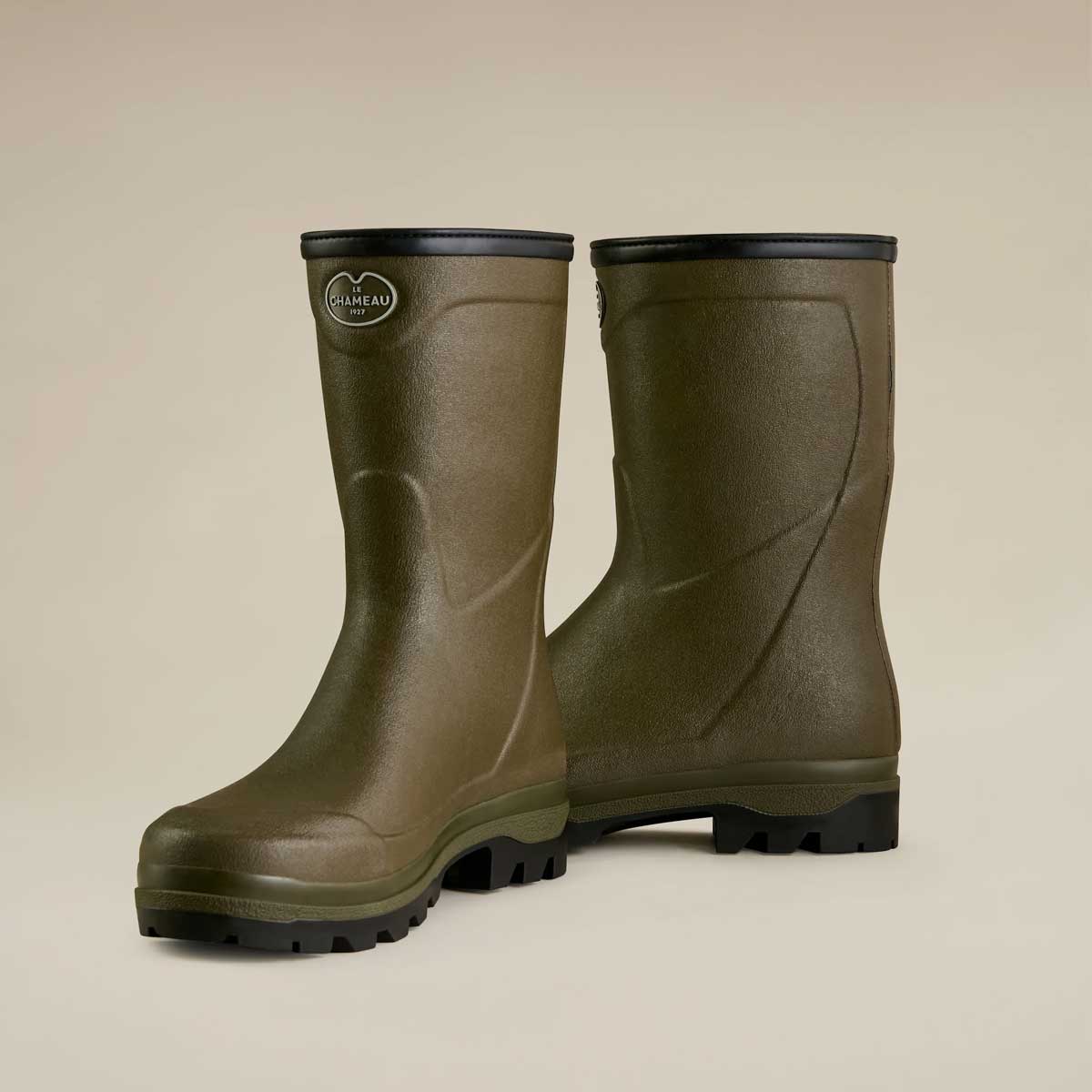 LE CHAMEAU Country Cross Boots - Mens Neoprene Lined Bottillon - Dark Green