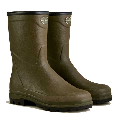 LE CHAMEAU Country Cross Boots - Mens Neoprene Lined Bottillon - Dark Green