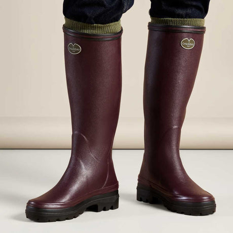 LE CHAMEAU Giverny Wellington Boots - Ladies Jersey Lined - Cherry Red