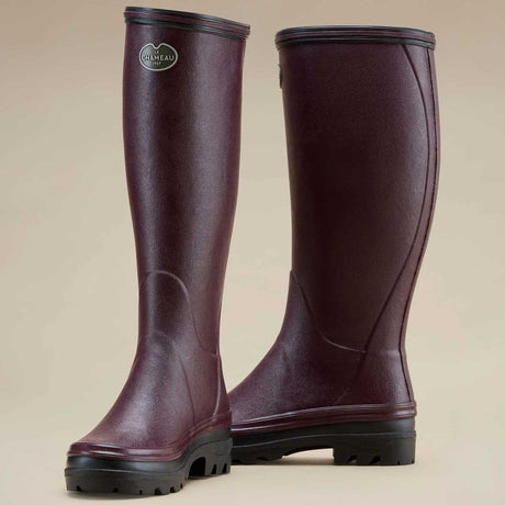 LE CHAMEAU Giverny Wellington Boots - Ladies Jersey Lined - Cherry Red
