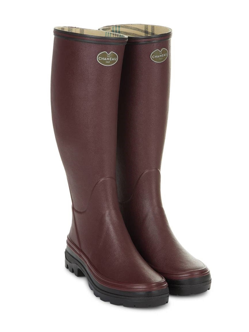 LE CHAMEAU Giverny Wellington Boots - Ladies Jersey Lined - Cherry Red