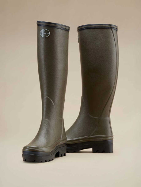 LE CHAMEAU Giverny Wellington Boots - Ladies Jersey Lined - Dark Green