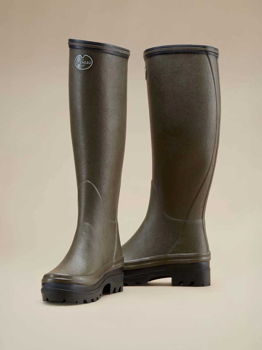 LE CHAMEAU Giverny Wellington Boots - Ladies Wool Lined - Dark Green, pair view