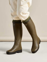 LE CHAMEAU Giverny Wellington Boots - Ladies Wool Lined - Dark Green, worn outdoors