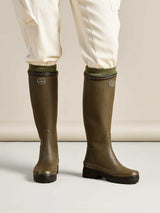 LE CHAMEAU Giverny Wellington Boots - Ladies Wool Lined - Dark Green, worn view