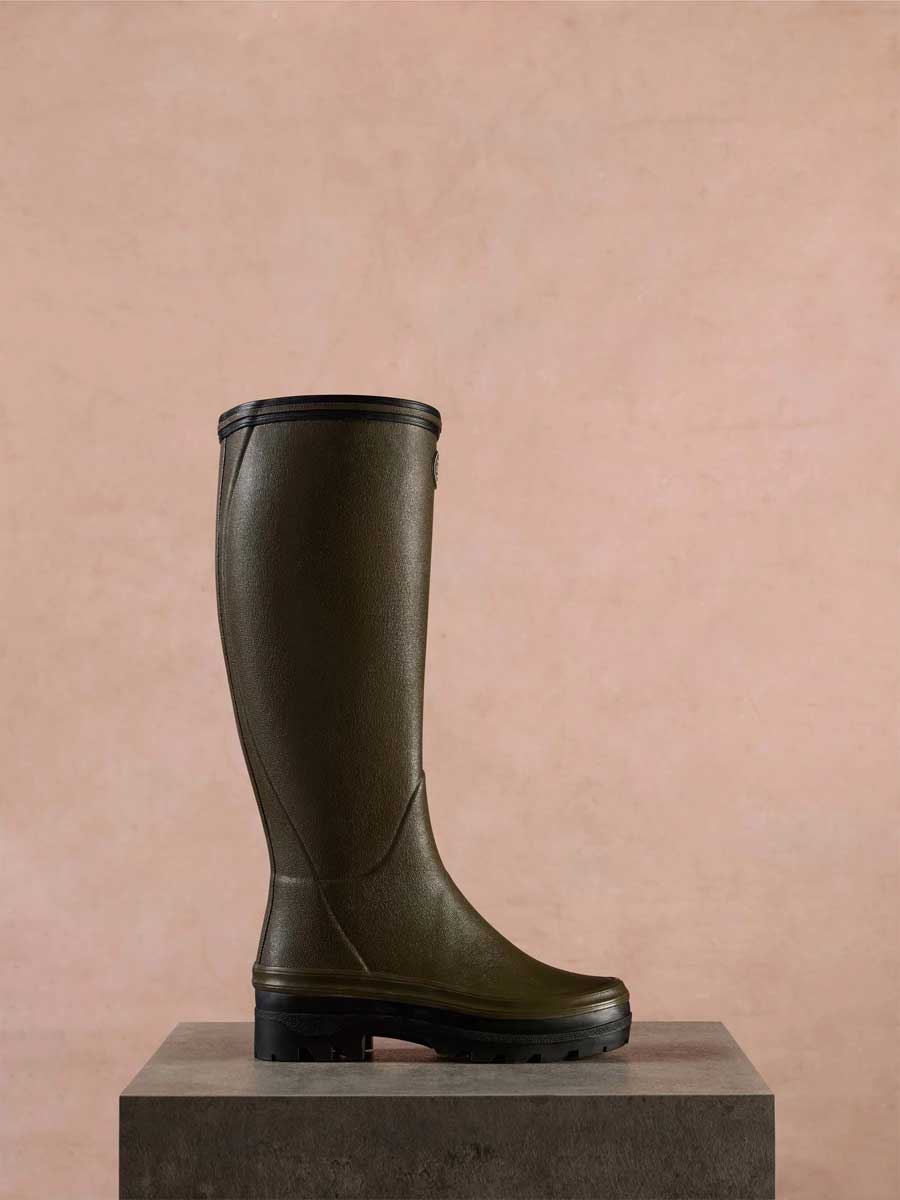 LE CHAMEAU Giverny Wellington Boots - Ladies Wool Lined - Dark Green, outer side view