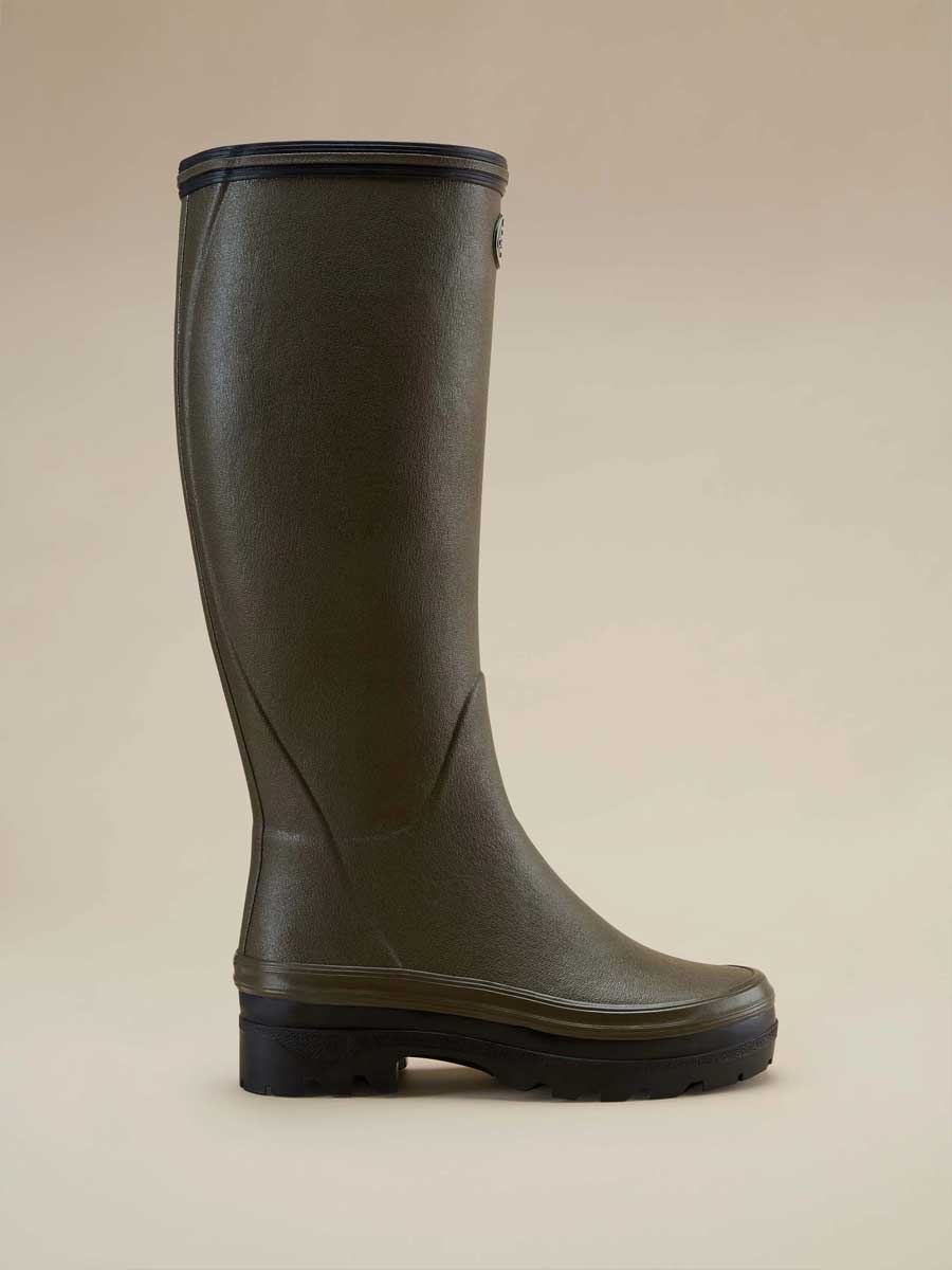 LE CHAMEAU Giverny Wellington Boots - Ladies Wool Lined - Dark Green, side view