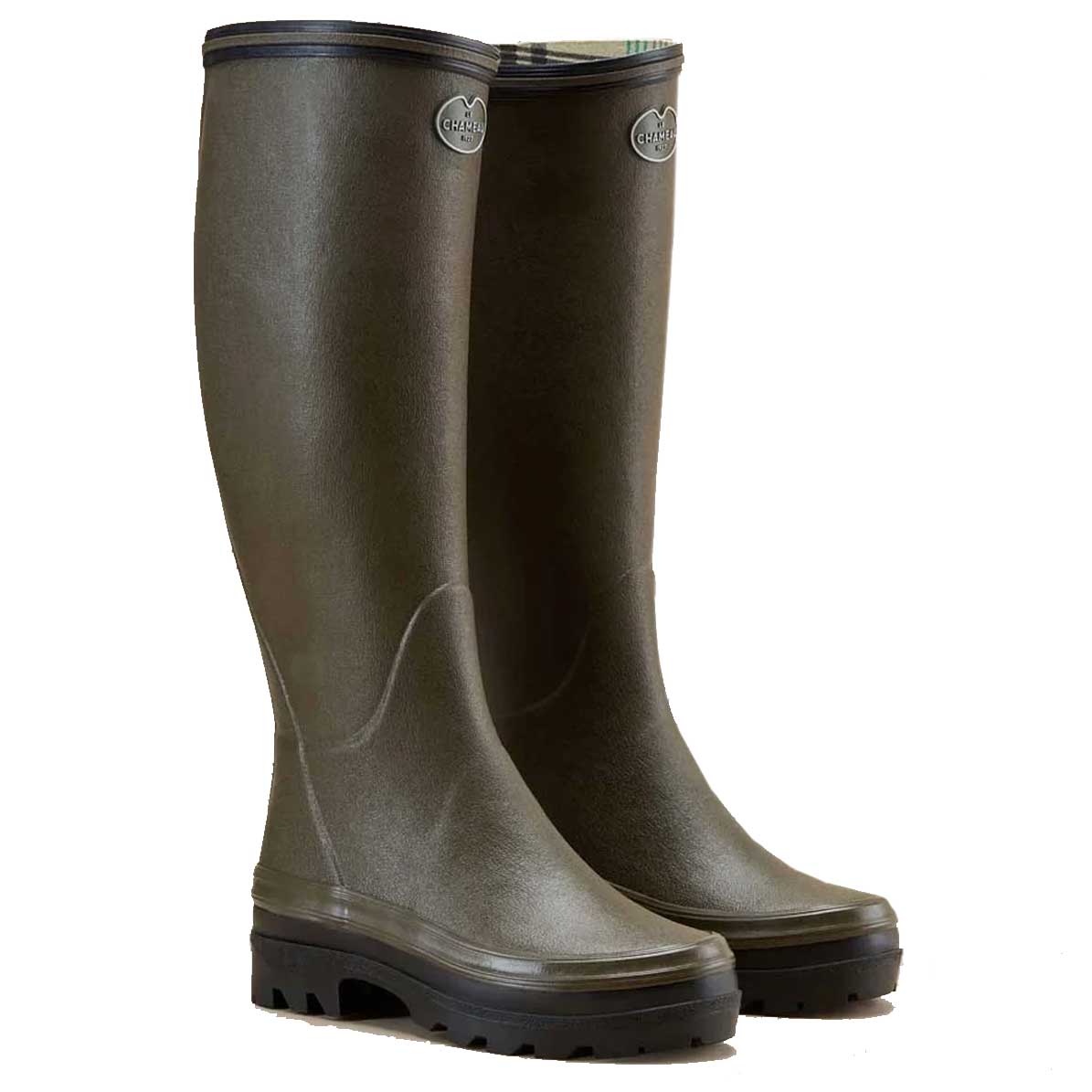 LE CHAMEAU Giverny Wellington Boots - Ladies Jersey Lined - Dark Green