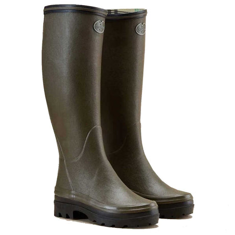 LE CHAMEAU Giverny Wellington Boots - Ladies Jersey Lined - Dark Green
