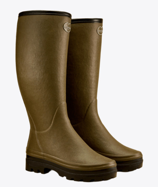 LE CHAMEAU Giverny Wellington Boots - Ladies Wool Lined - Dark Green