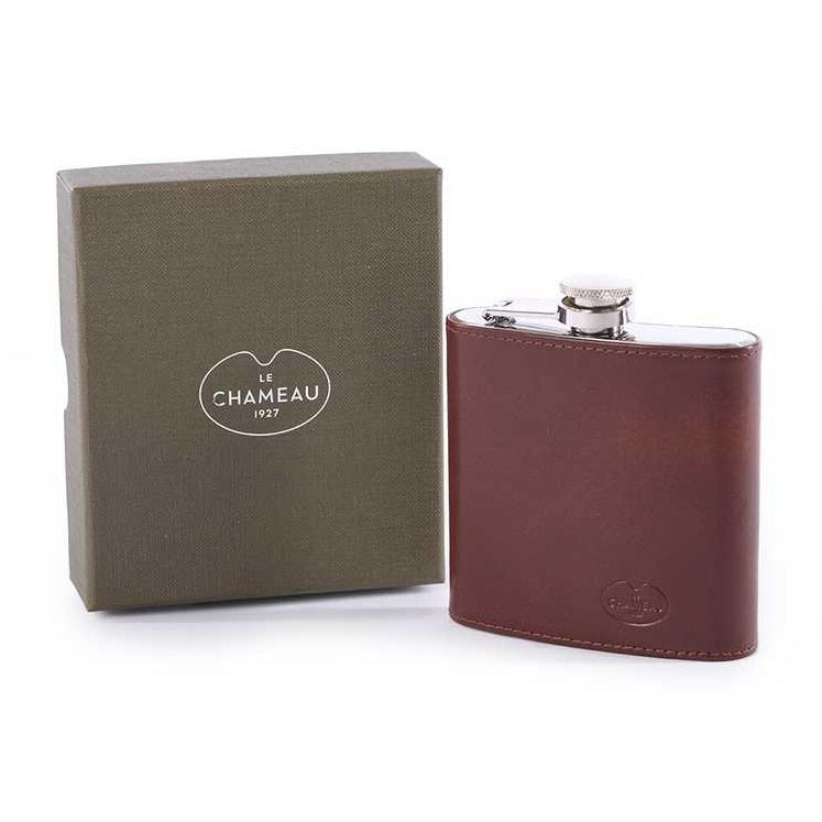 LE CHAMEAU Premium Leather Hip Flask - Marron Fonce Le Chameau