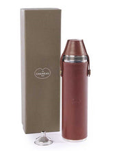 Load image into Gallery viewer, LE CHAMEAU Rounded Hip Flask With Shot Glasses - Metal With Leather Wrap - Marron Fonce
