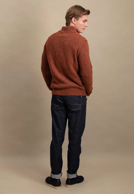30% OFF - FYNCH HATTON Troyer 1/4 Zip Donegal Knit - Men's – Flame - Size: SMALL