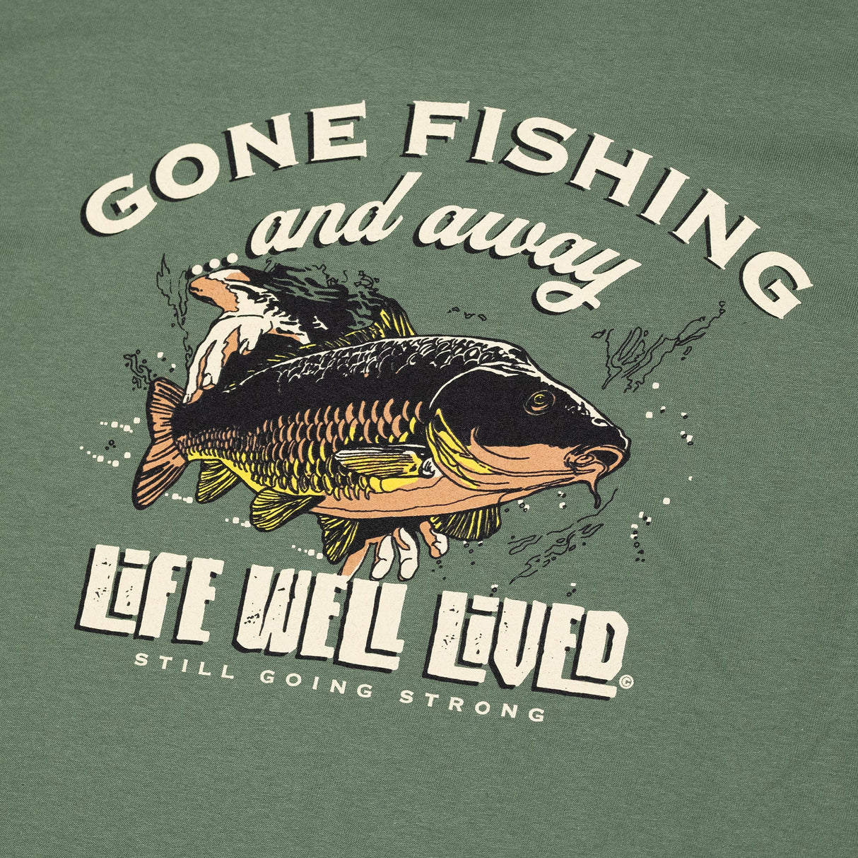 LIFE WELL LIVED Gone Fishing T-Shirt - Men's Soft Cotton - Military Green