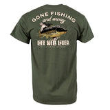 LIFE WELL LIVED Gone Fishing T-Shirt - Men's Soft Cotton - Military Green