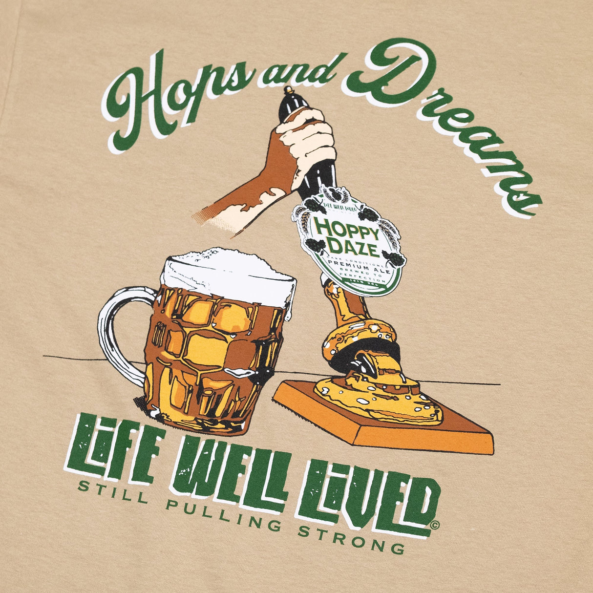 LIFE WELL LIVED Hops & Dreams T-Shirt - Men's Soft Cotton - Tan
