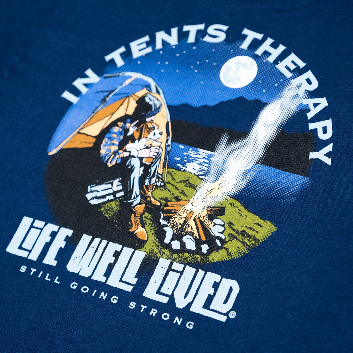 LIFE WELL LIVED In Tents Therapy T-Shirt - Men's Soft Cotton - Navy
