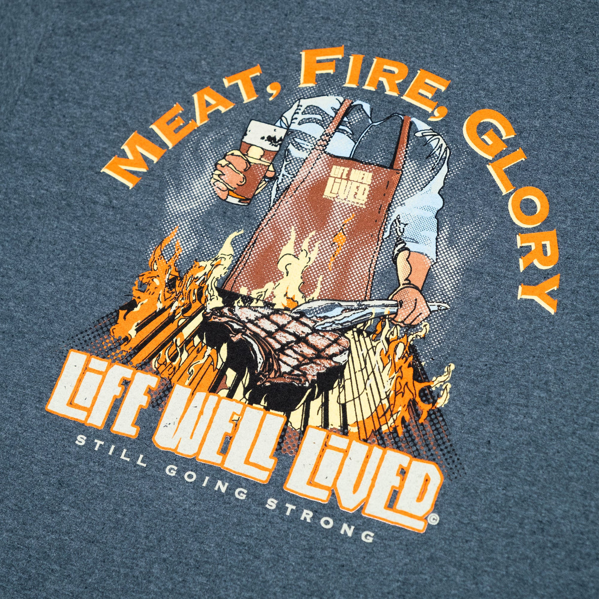 LIFE WELL LIVED Meat Fire Glory T-Shirt - Men's Soft Cotton - Dark Heather