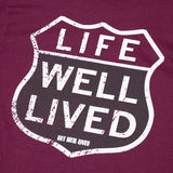 LIFE WELL LIVED Route 66 T-Shirt - Men's Soft Cotton - Maroon