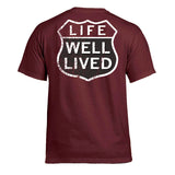 LIFE WELL LIVED Route 66 T-Shirt - Men's Soft Cotton - Maroon