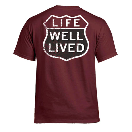 LIFE WELL LIVED Route 66 T-Shirt - Men's Soft Cotton - Maroon