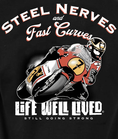LIFE WELL LIVED Steel Nerves Bike T-Shirt - Men's Soft Cotton - Black