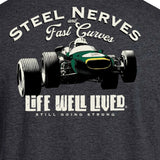 LIFE WELL LIVED Steel Nerves Car T-Shirt - Men's Soft Cotton - Dark Heather