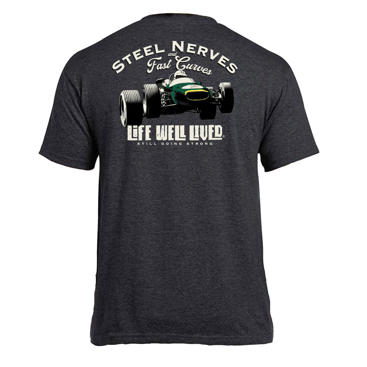 LIFE WELL LIVED Steel Nerves Car T-Shirt - Men's Soft Cotton - Dark Heather