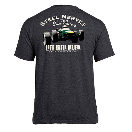 LIFE WELL LIVED Steel Nerves Car T-Shirt - Men's Soft Cotton - Dark Heather