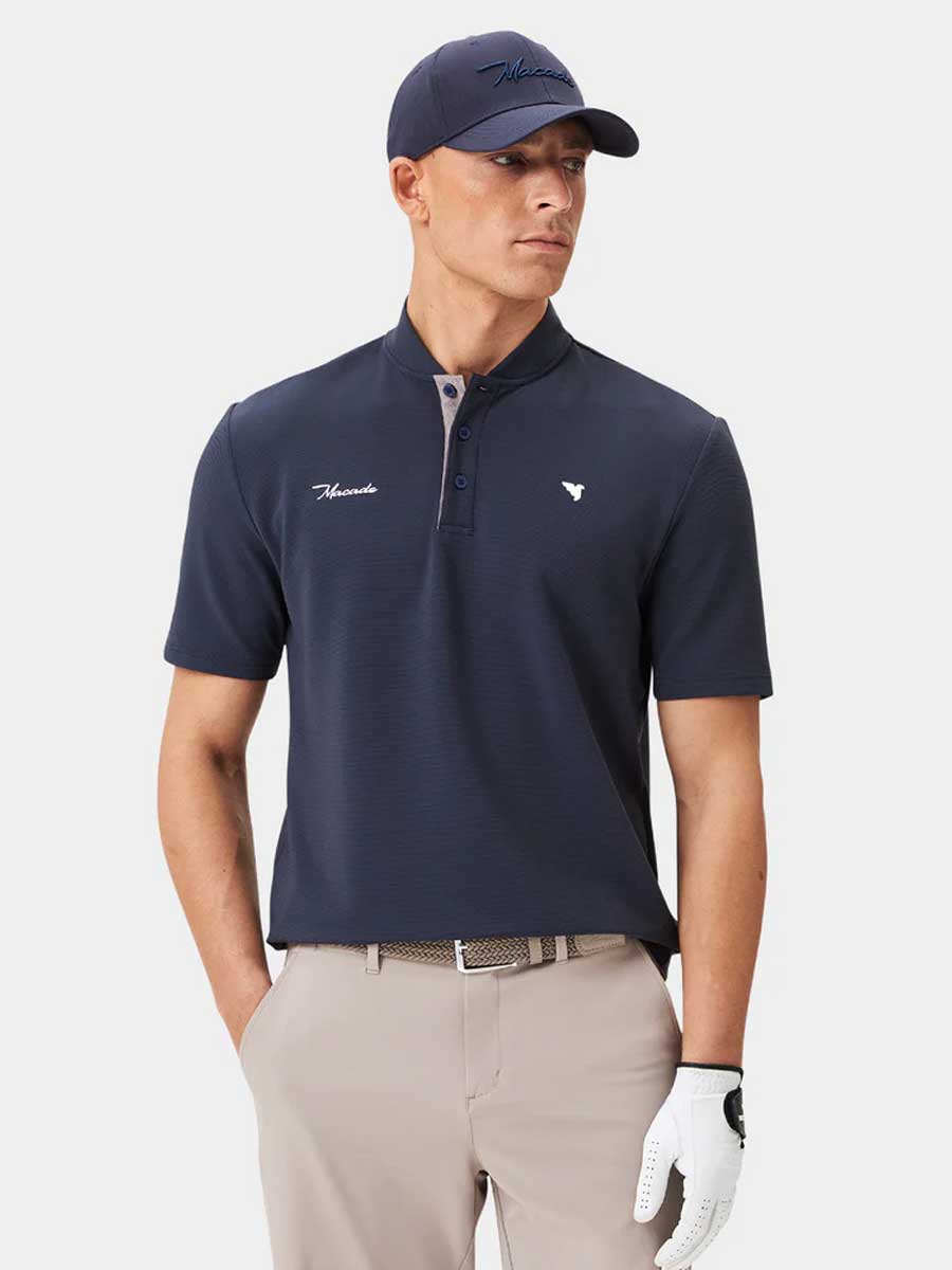 30% OFF - MACADE Men’s Heath Bomber Golf Shirt – Performance Stretch - Dark Blue - Size: SMALL & MEDIUM