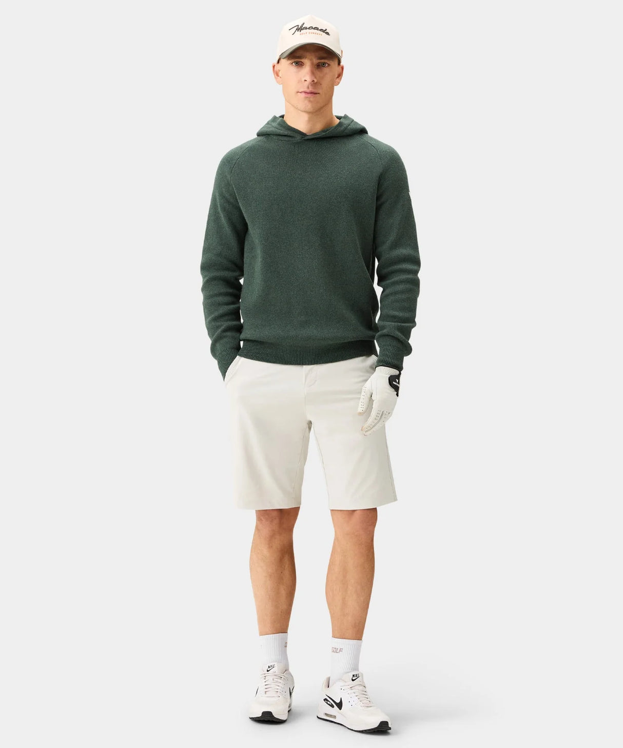 MACADE Men’s Tech Knit Golf Hoodie – Cotton Cashmere Blend – Pine Green