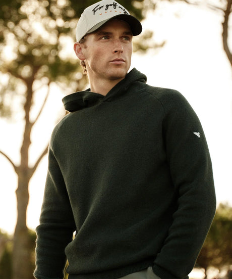 MACADE Men’s Tech Knit Golf Hoodie – Cotton Cashmere Blend – Pine Green
