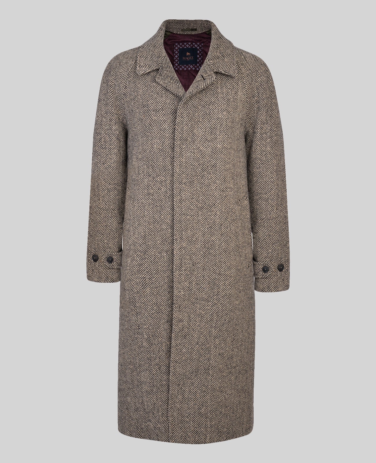 MAGEE Corrib Donegal Tweed Overcoat- Mens - Black & Camel Herringbone