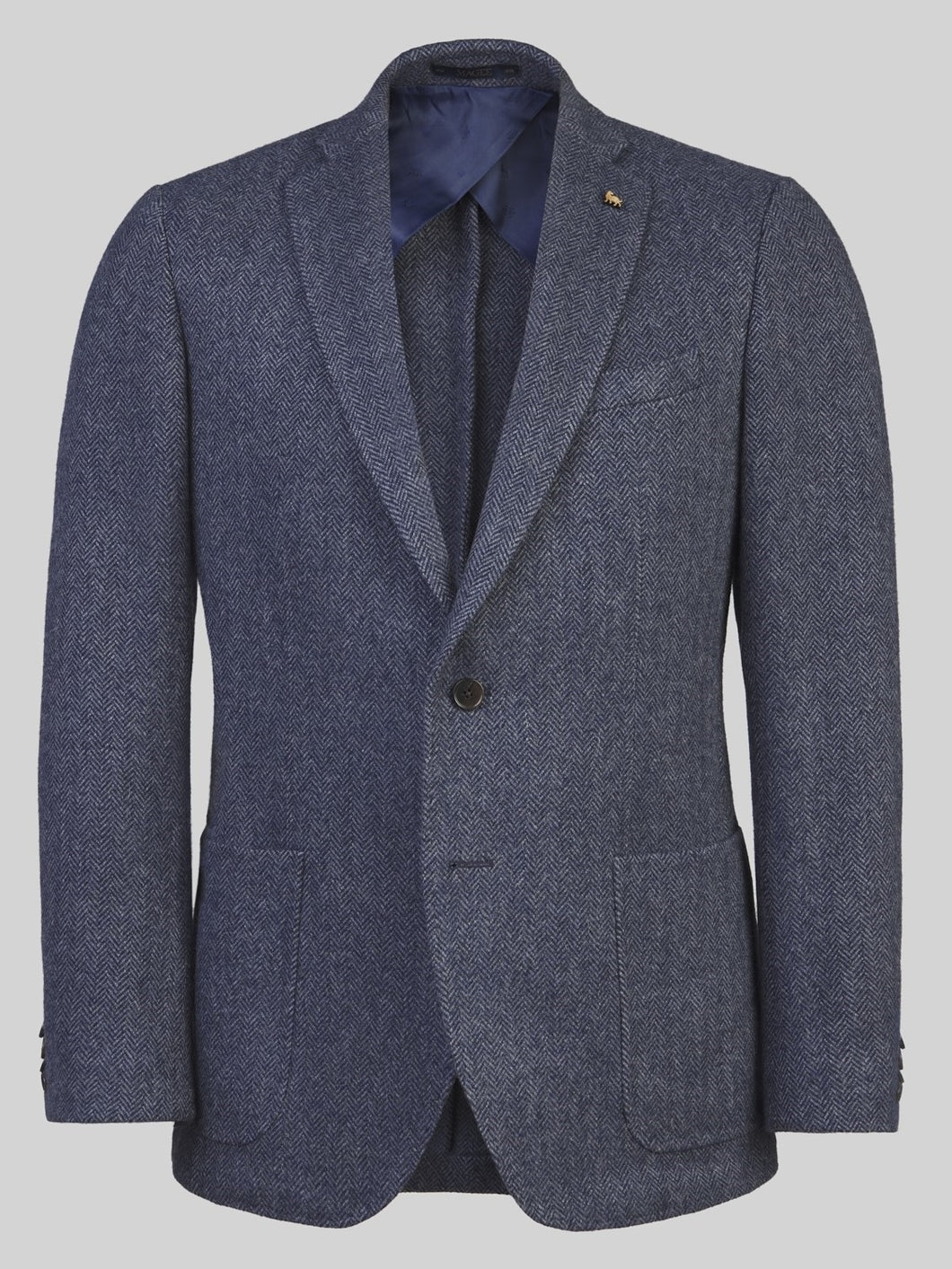 MAGEE Donegal Tweed Blazer - Mens Easky Patch Pocket - Blue & Grey Herringbone