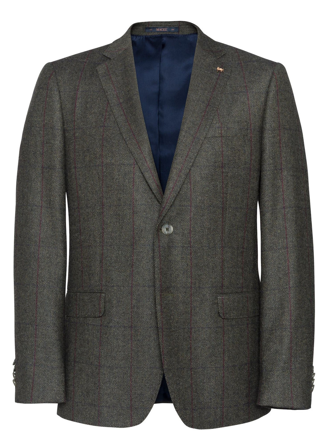 MAGEE Donegal Tweed Jacket - Mens Clady - Green With Navy & Plum Overcheck
