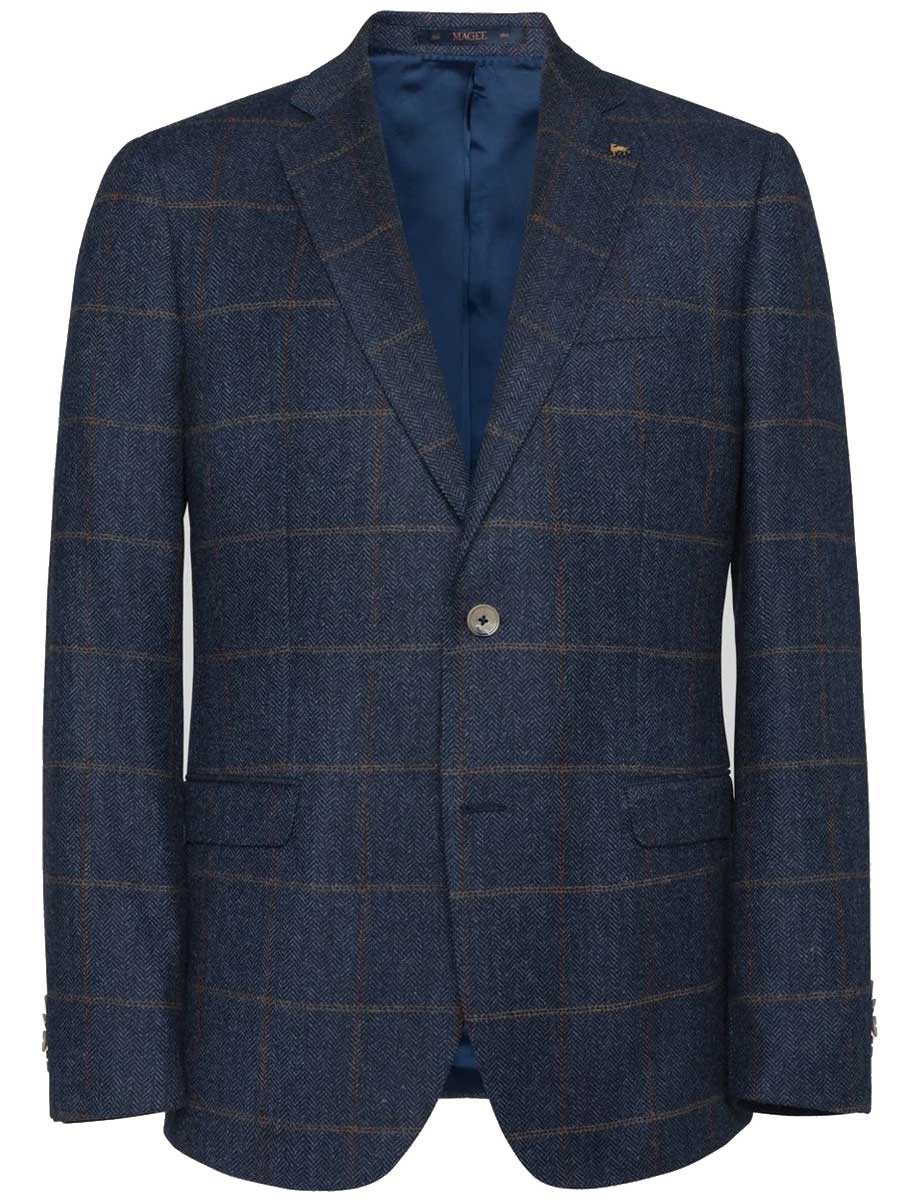MAGEE Donegal Tweed Jacket - Mens Clady - Navy With Subtle Overcheck