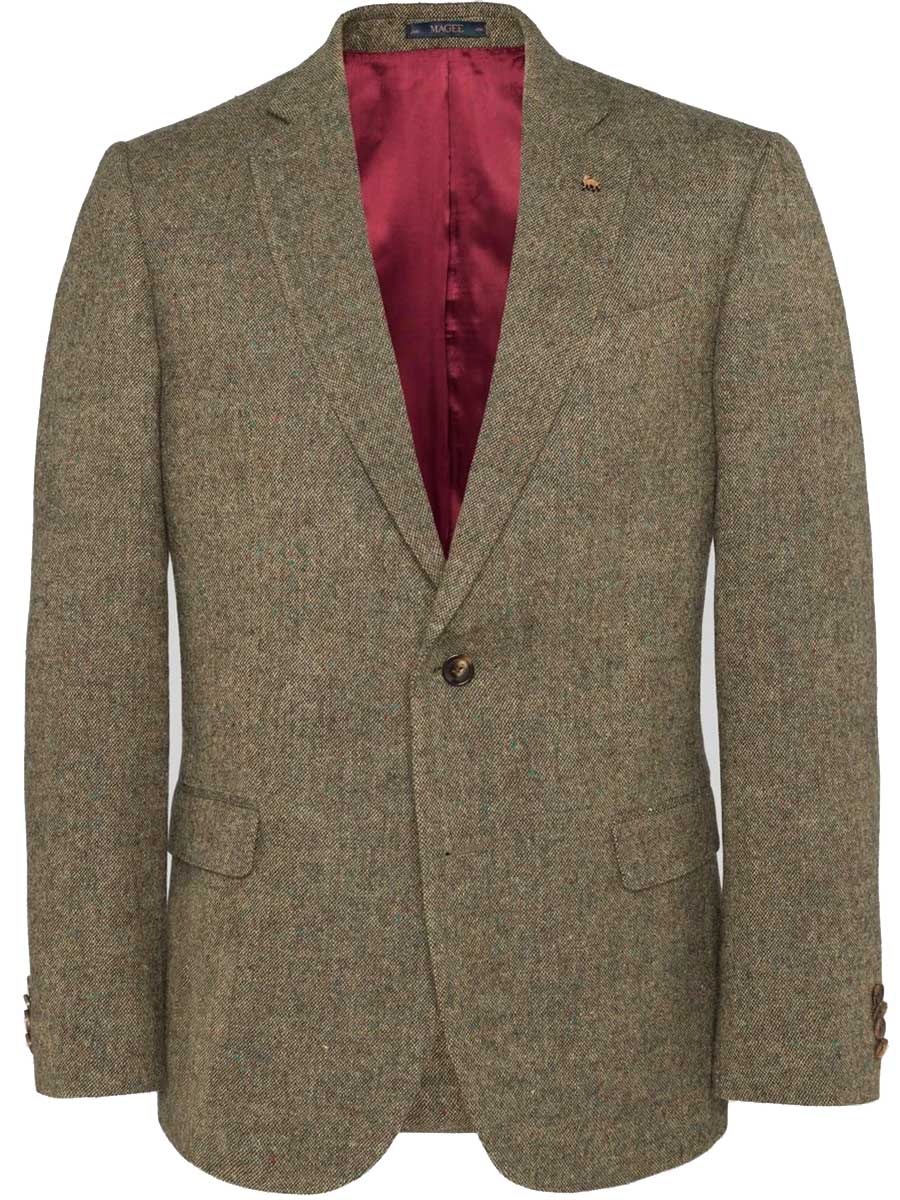 MAGEE Handwoven Donegal Tweed Jacket - Mens Liffey - Green Salt & Pepper