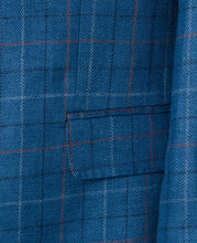 Load image into Gallery viewer, MAGEE Irish Linen Jacket - Mens Liffey - Blue With Tangerine, White &amp; Navy Check
