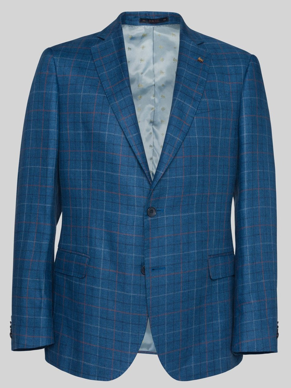 MAGEE Irish Linen Jacket - Mens Liffey - Blue With Tangerine, White & Navy Check
