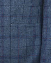 Load image into Gallery viewer, MAGEE Midweight Tweed Jacket - Mens Finn Patch Pocket - Blue with Navy, Tangerine &amp; Raspberry Check
