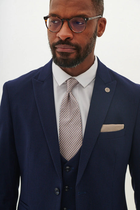 40% OFF - MARC DARCY Bromley Blazer - Mens Slim Fit - Navy Check - Size: UK 38 & 40 Regular