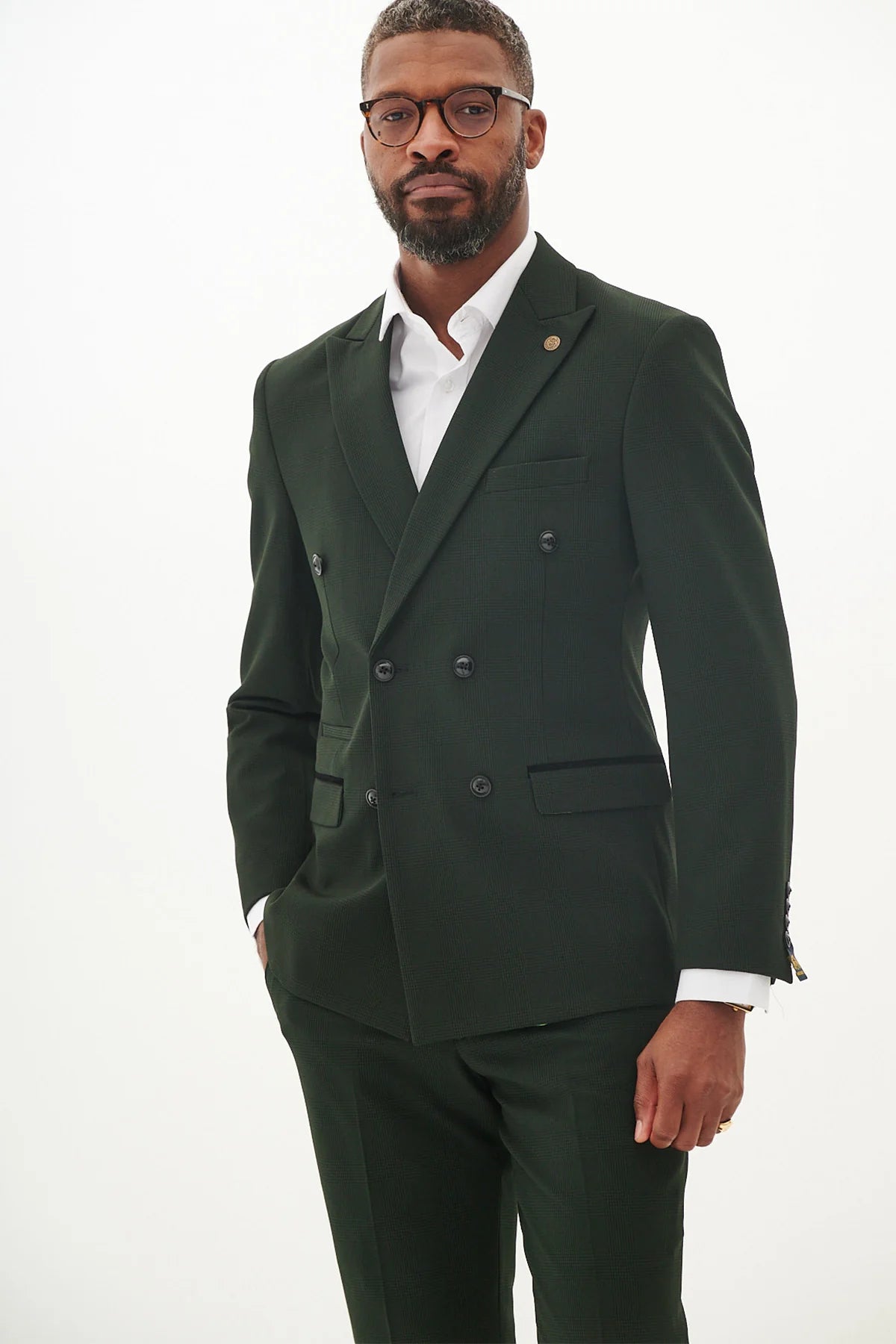 40% OFF - MARC DARCY Bromley Double Breasted Blazer - Mens Slim Fit - Olive Green Check - Size: UK 40 Regular