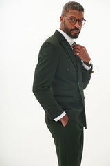 40% OFF - MARC DARCY Bromley Double Breasted Blazer - Mens Slim Fit - Olive Green Check - Size: UK 40 Regular