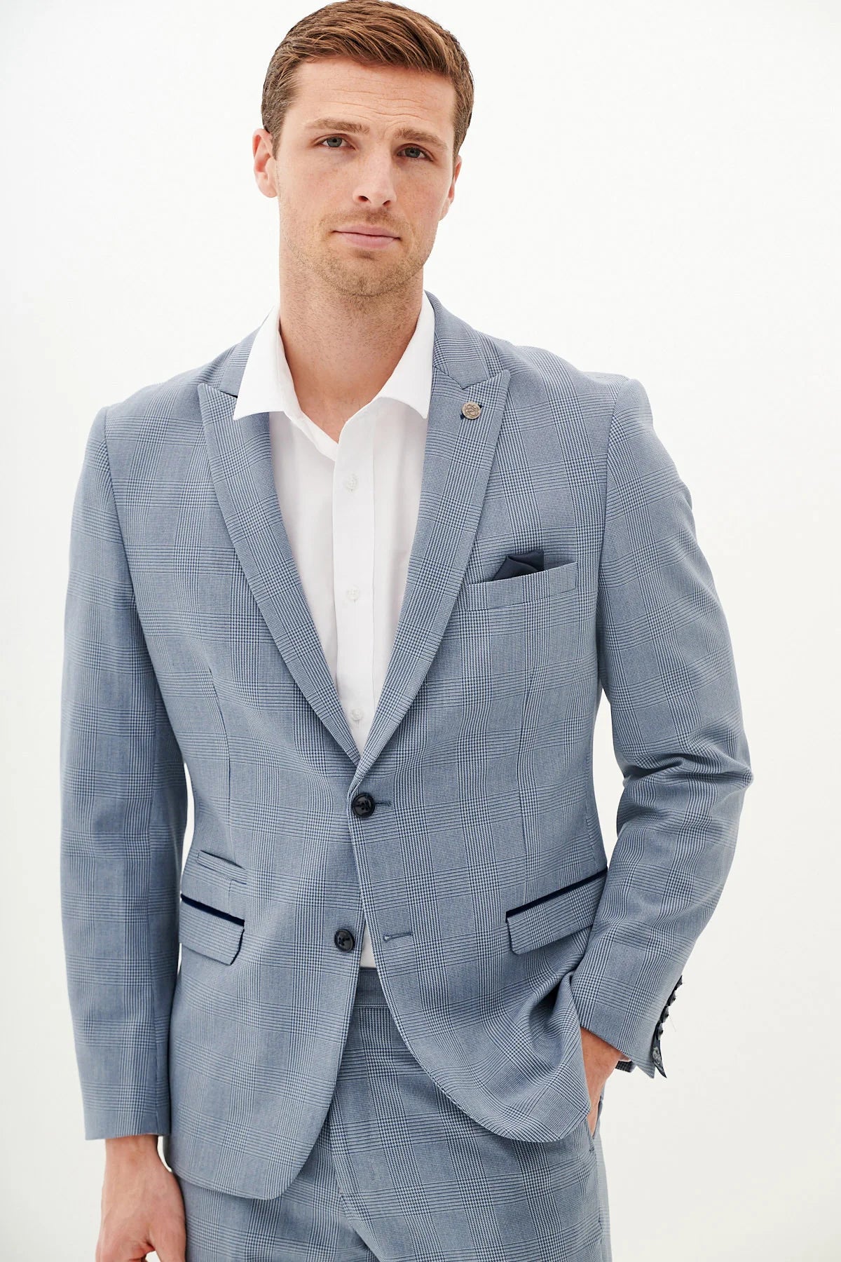 40% OFF - MARC DARCY Bromley Blazer - Mens Slim Fit - Sky Blue Check - Size: UK 36 & 38 Regular