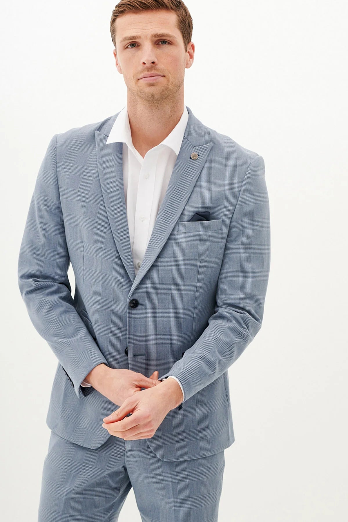 40% OFF - MARC DARCY Bromley Blazer - Mens Slim Fit - Sky Blue Check - Size: UK 36 & 38 Regular