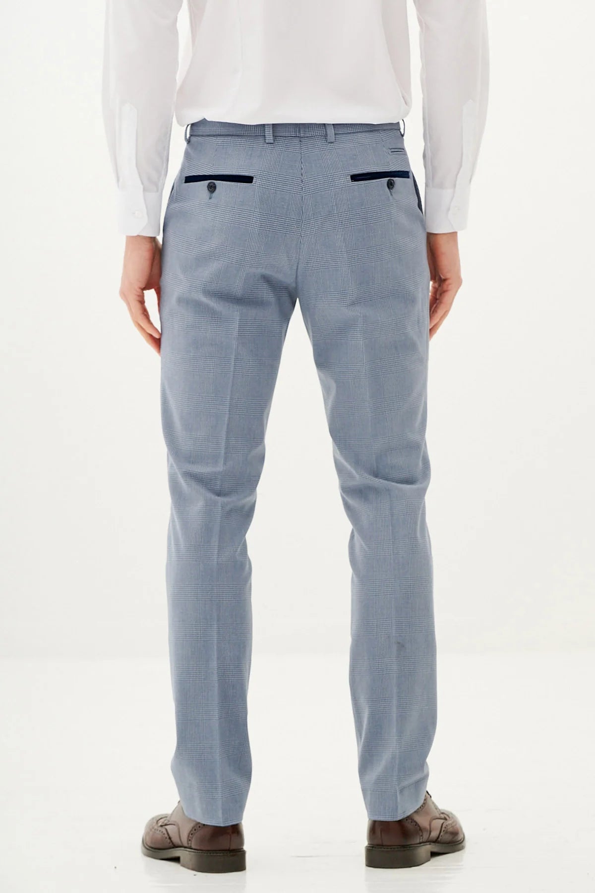 50% OFF - MARC DARCY Bromley Tailored Trousers - Sky Blue Check - Sizes: UK 30 & 32 Regular